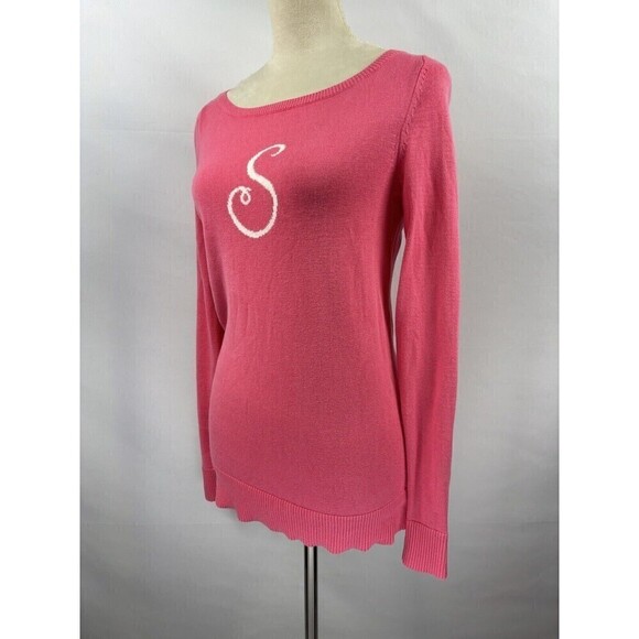 Lilly Pulitzer Pullover Sweater Pink Coral Medium Monogrammed S Long Sleeve 100% - Picture 1 of 8